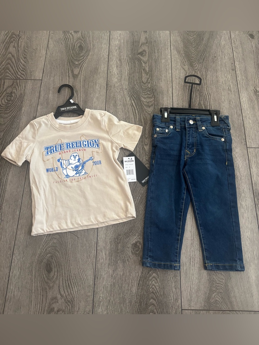 True Religion Kids Beige Graphic Tee - Cream with Blue Logo
